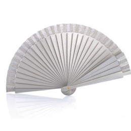ABANICO DE MADERA LISO PLATA